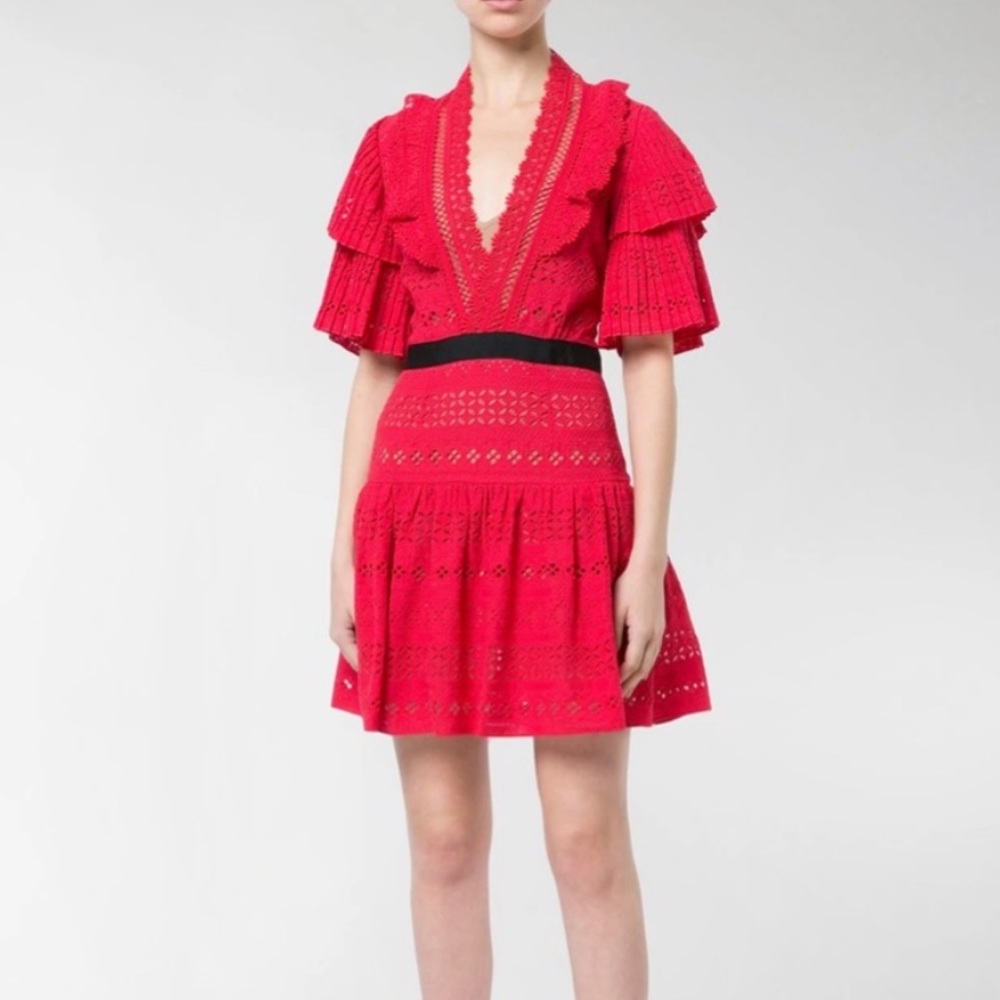 Red Self Portrait Lace Dress Size 4